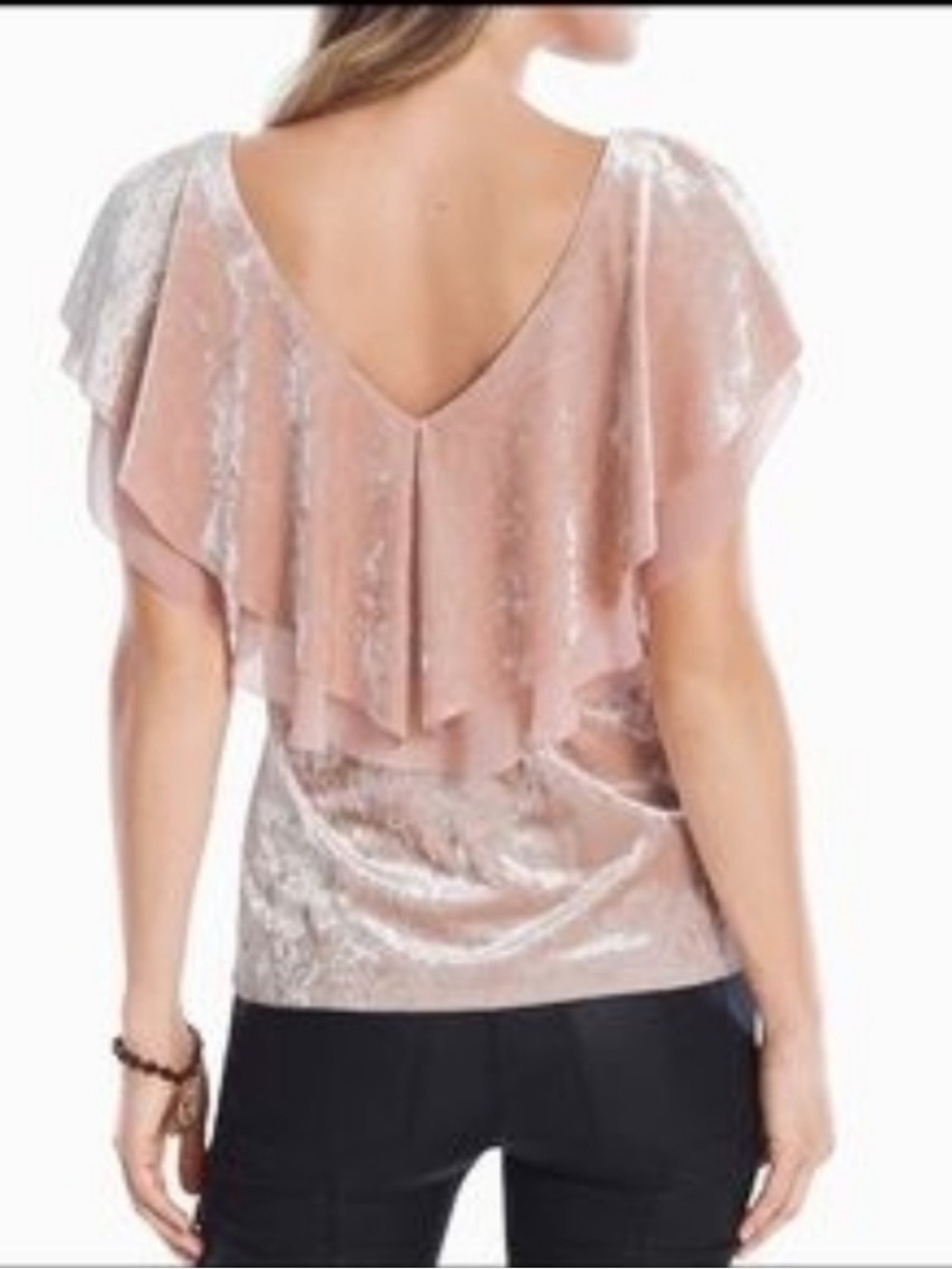 NWOT Blush Pink Velvet Ruffle Tie-Waist Blouse by White House Black Market - Picture 2 of 9